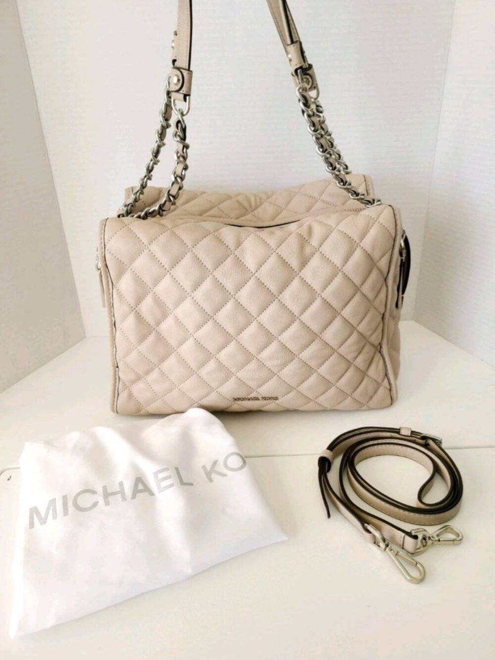 Michael Kors Handbag Large Quilted Rachel Cement Shoulder Bag w/Crossbody Strap